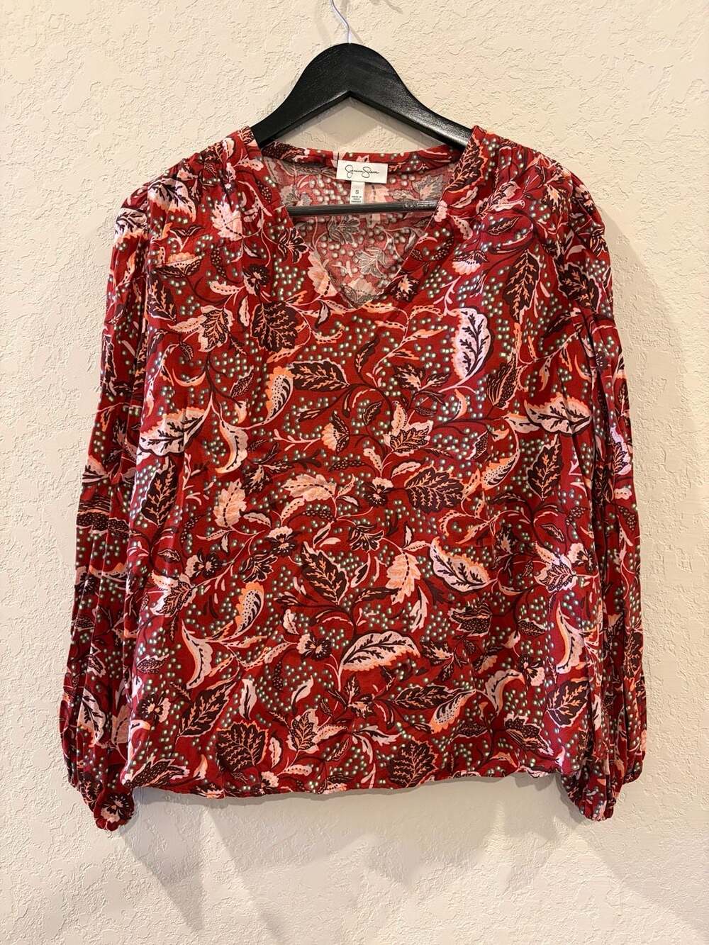 Jessica Simpson Leslie Boho Floral V-Neck Long Sleeve Blouse